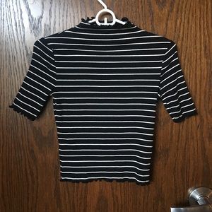 Black and White Stripe Short Sleeve Mock Neck Tee